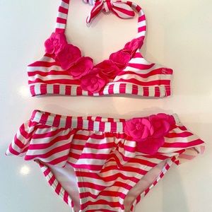 Janie and Jack Pink Strip Bathing Suite, 6-12 mos